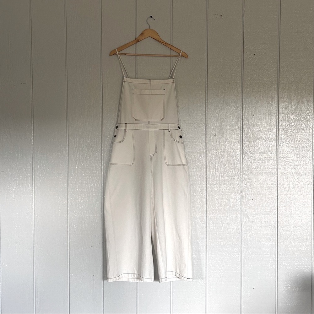 Minimalist White Cotton Overalls – NWOT, Size L